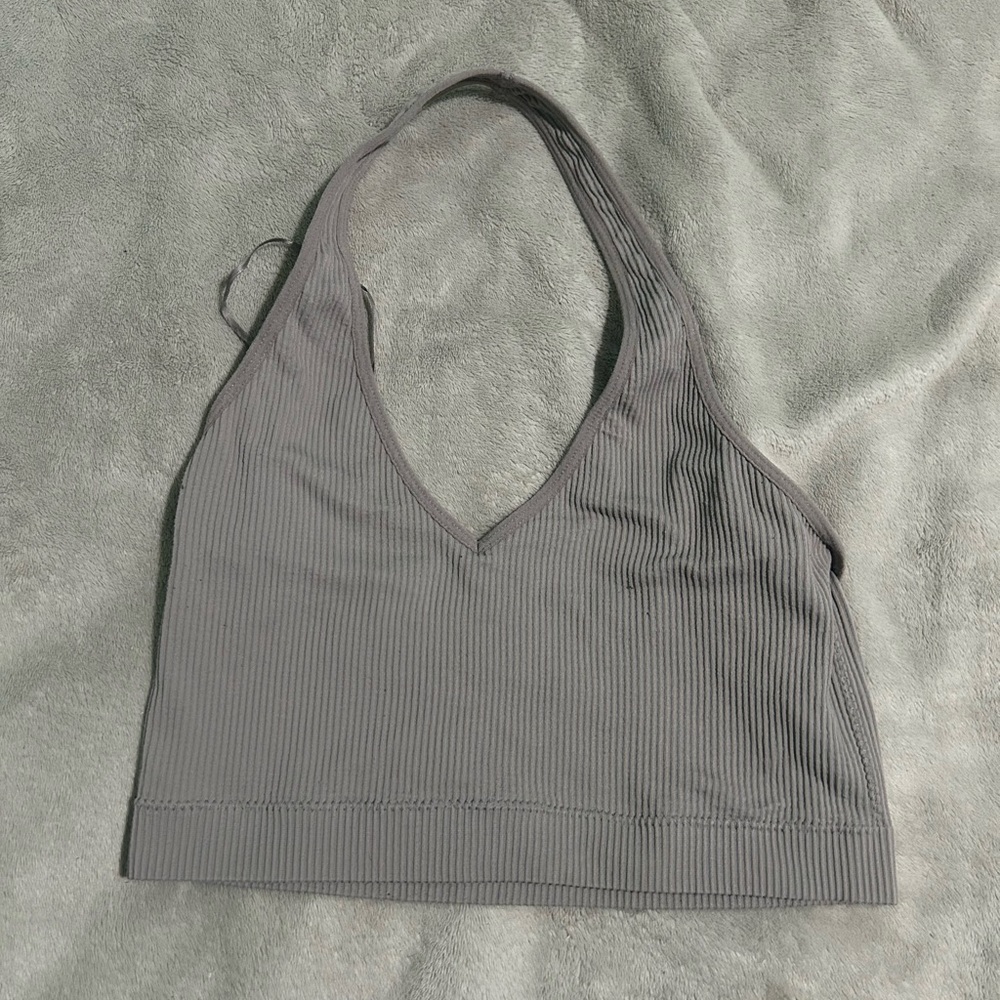 Gray/light brown Ribbed Halter Top